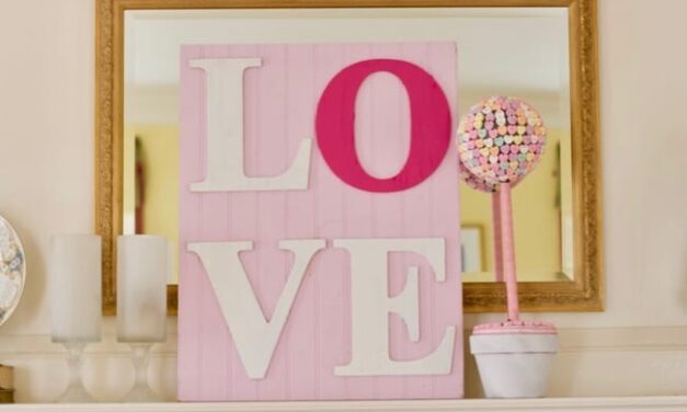 Valentines Day Mantel Decor Conversation Heart Topiary & Dollar Store Mosaic