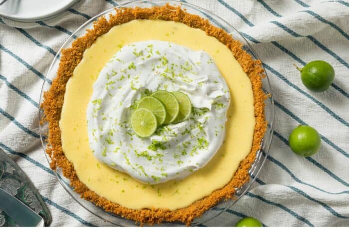 top view of key lime pie using low fat ingredients.