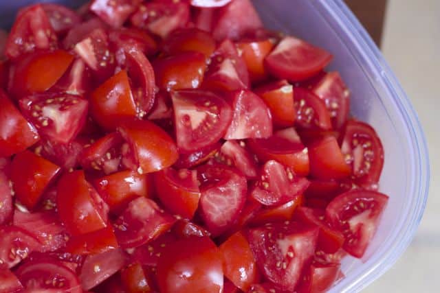 Fresh from Florida Tomatoes, watermelon onions and cheese create this refreshing Tomato Watermelon summer salad. 