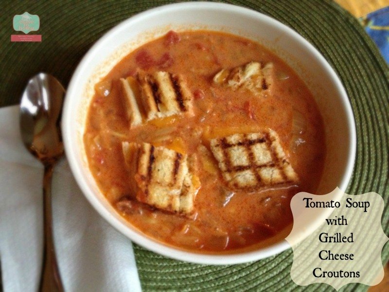 Fresh Tomato Soup with Grilled Cheese Croutons