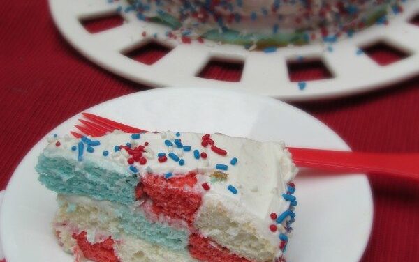 Fourth of July Dessert Cake: Red White & Blue Checkerboard Cake