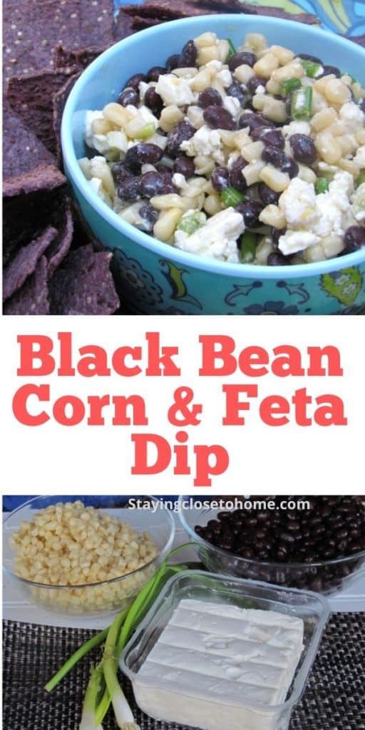 Easy black bean corn feta dip