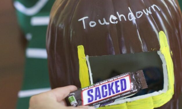 Game Day Decor: Pumpkin FootBall Candy Holder