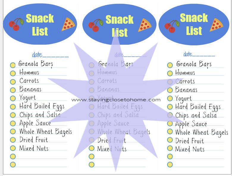 Teen snack grocery list