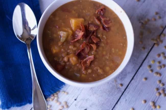 Instant Pot Lentil soup with sweet potatoes and Bacon