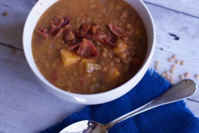 Instant Pot Lentil soup with sweet potatoes and Bacon