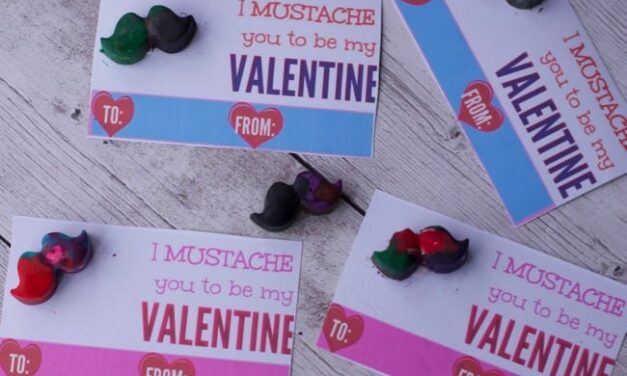 Valentines Cards With Melted Mustache Crayons with Free Printable