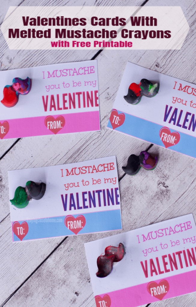 Valentines Cards With Melted Mustache Crayons with Free Printable