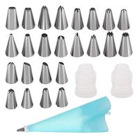 W-Plus 27PCS Cake Decoration Tips Set, Stainless Steel Piping Nozzle Kit, Silicone Pastry Bag, Coupler for Cake Cookies