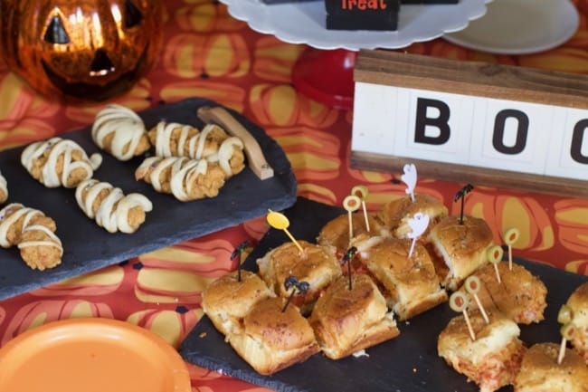 Halloween Finger Food on a table decorated for a party