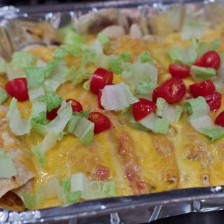dinners to feed a crowd, chicken enchiladas cooked
